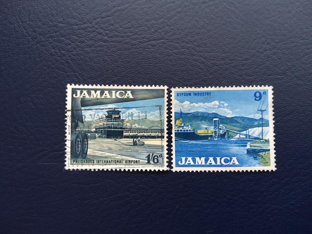 Jamaica postzegels: Palisades Airport & Gipsindustrie, Ophalen of Verzenden