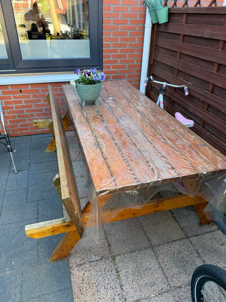 Houten picknickbank voor terras, Ophalen of Verzenden, Gebruikt, Rechthoekig, Hout