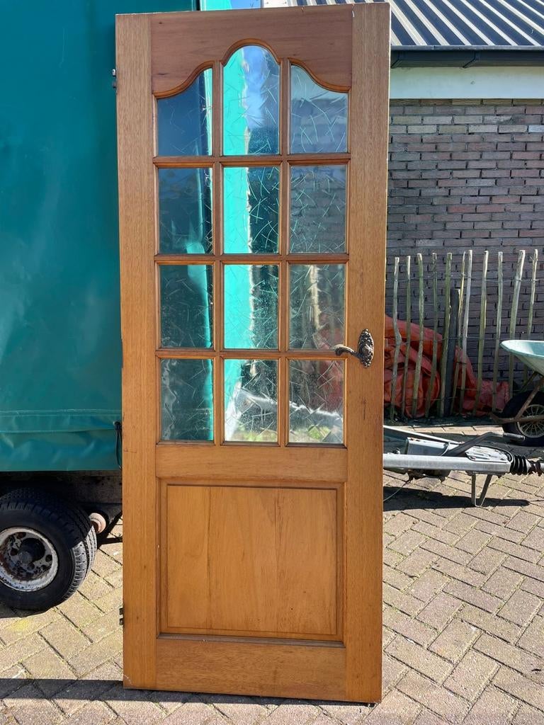 Binnen deur met glas vintage, Doe-het-zelf en Verbouw, Deuren en Horren, Ophalen, Binnendeur, 200 tot 215 cm