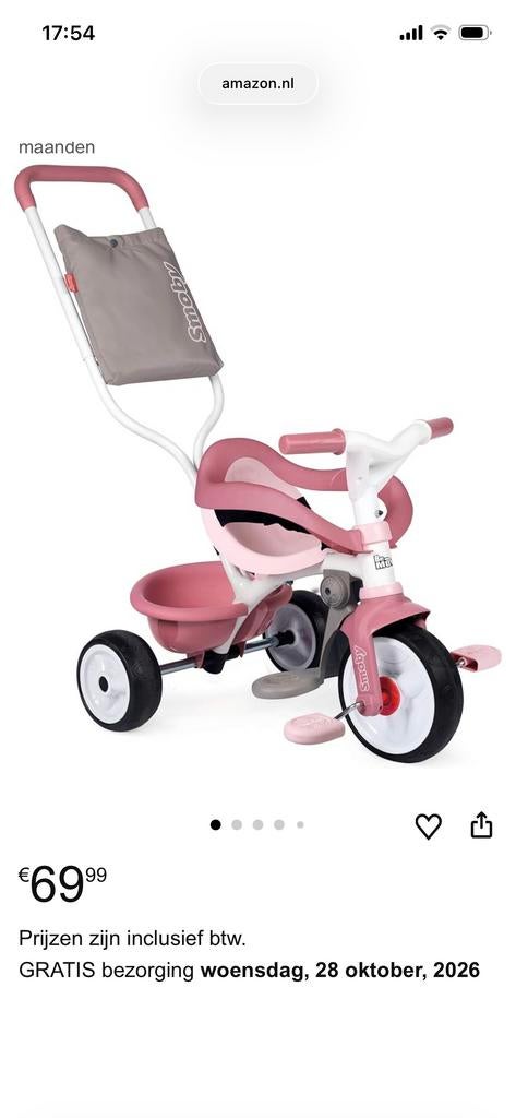 Smoby Be Move 3-in-1 driewieler roze, Ophalen, Zo goed als nieuw, Verstelbare zitting