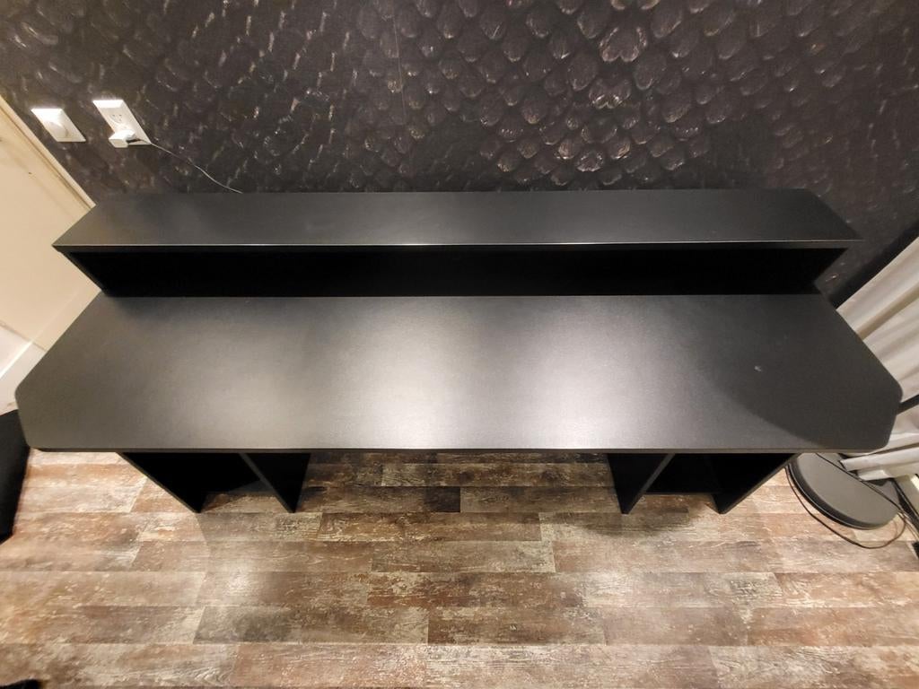 Zwart bureau met opbergruimte - 2 meter breed, Huis en Inrichting, Bureaus, Ophalen, Gebruikt, Spaanplaat of MDF, Overige typen