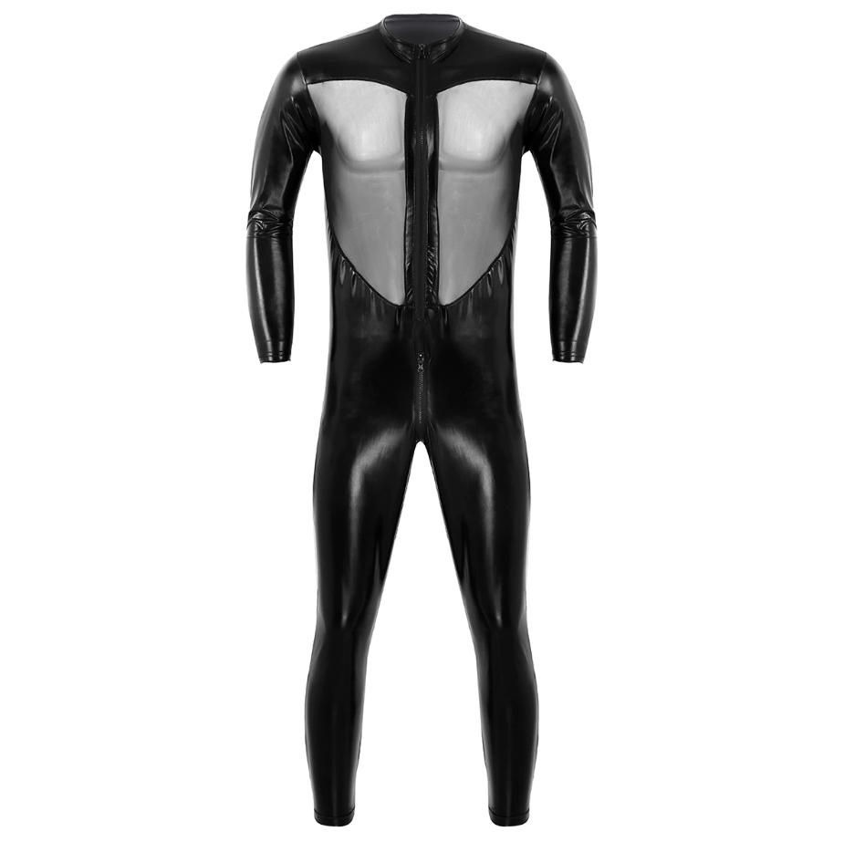 Heren catsuit doorzichtig / sexy jumpsuit wetlook leren pvc, Verzenden, Nieuw, Overige maten, Overige thema's