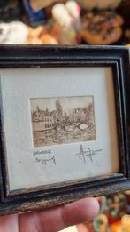 Mini schilderij tekening in lijstje Brugge, Ophalen of Verzenden