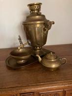 Antieke koperen samovar met theepot en schaal, Antiek en Kunst, Ophalen of Verzenden, Koper
