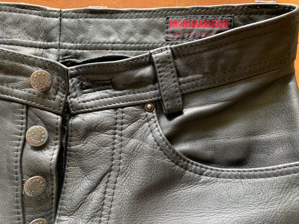 Robin&Rik leren jeans mt 30 nieuwstaat €95,incl verz, Verzenden, Zo goed als nieuw, Zwart, Overige jeansmaten