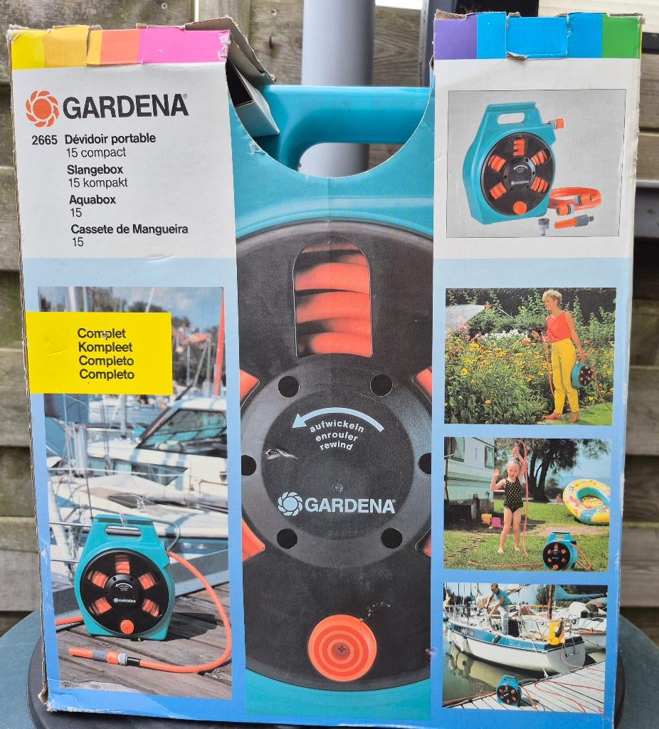 Gardena slangenhaspel 15mtr in orignele doos, Tuin en Terras, Tuinslangen, Ophalen, Zo goed als nieuw, Tuinslang