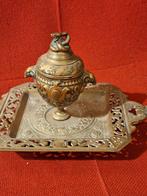 Antieke Bronzen Inktpot met slang en ramkoppen, Ophalen of Verzenden, Brons