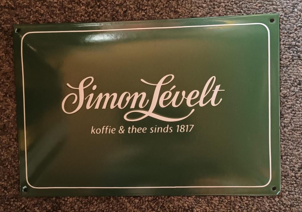Emaille bord simon levelt koffie thee, Ophalen of Verzenden, Gebruikt, Reclamebord