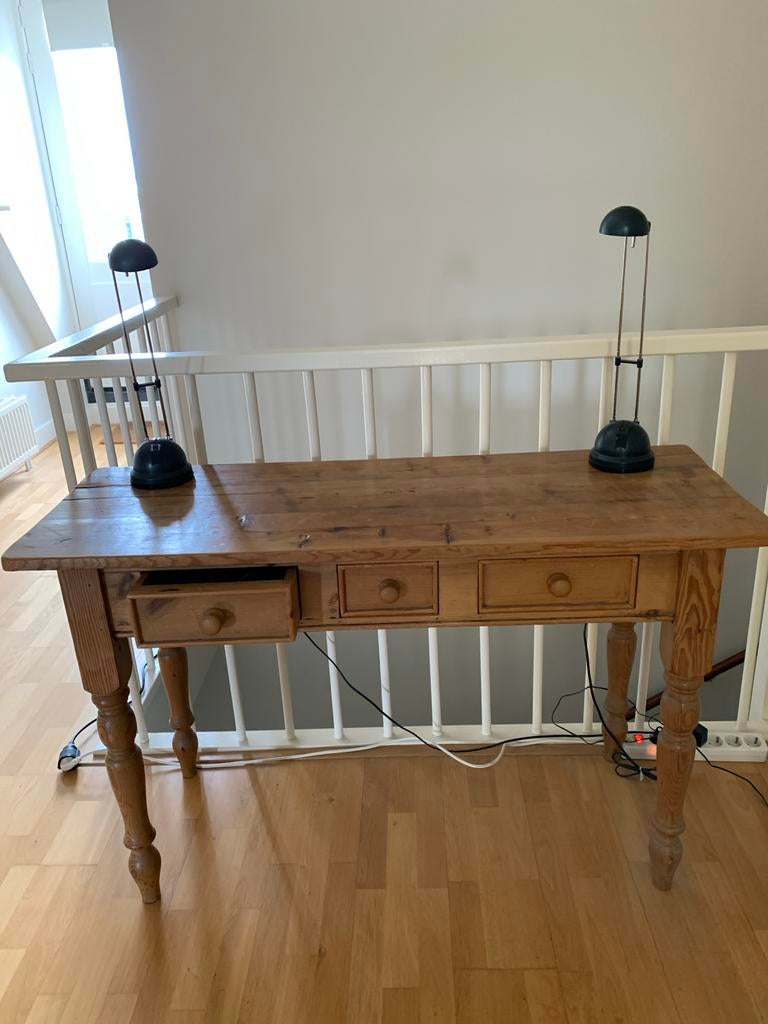 Antiek grenen sidetable/bureau met 3 laden, Ophalen