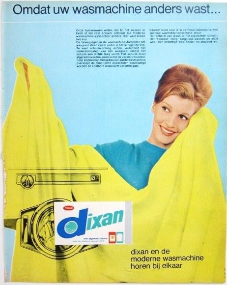 4 vintage advertenties reclames Dixan wasmiddel 1963, Ophalen of Verzenden, Gebruikt, Overige typen