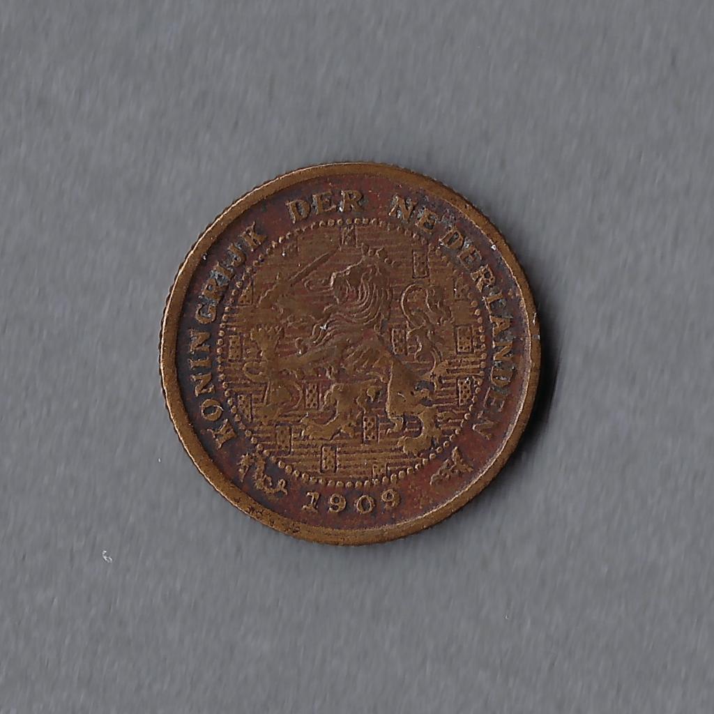 1/2 (halve) cent 1909 Wilhelmina, Postzegels en Munten, Ophalen of Verzenden, Koningin Wilhelmina, Overige waardes, Losse munt