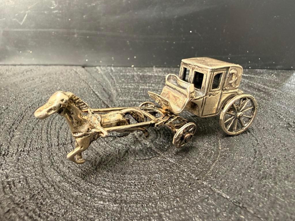 Antieke Zilveren Miniatuur Koets met Paard - 800 Zilver, Verzenden, Zilver