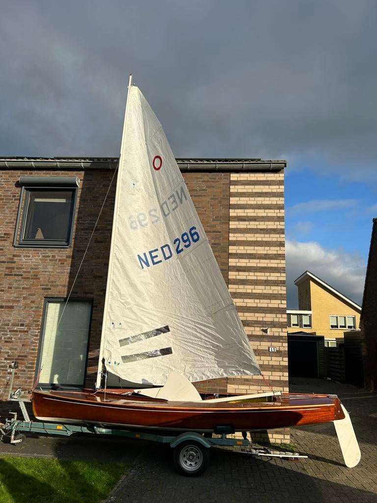 Houten O-jol zeilboot met kantel trailer boot, Watersport en Boten, Ophalen, Geen motor, Gebruikt, Overige brandstoffen