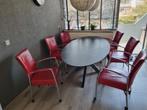 8x Rode Retro Eetkamerstoelen Verstelbaar & Rolbaar, Gebruikt, Verzenden, Vijf, Zes of meer stoelen, Leer