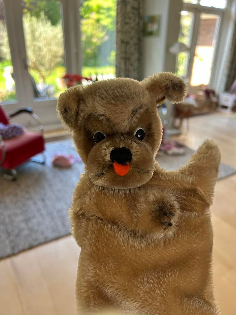 Steiff handpop hond - Vintage speelgoed, Ophalen of Verzenden, Gebruikt, Jongen of Meisje