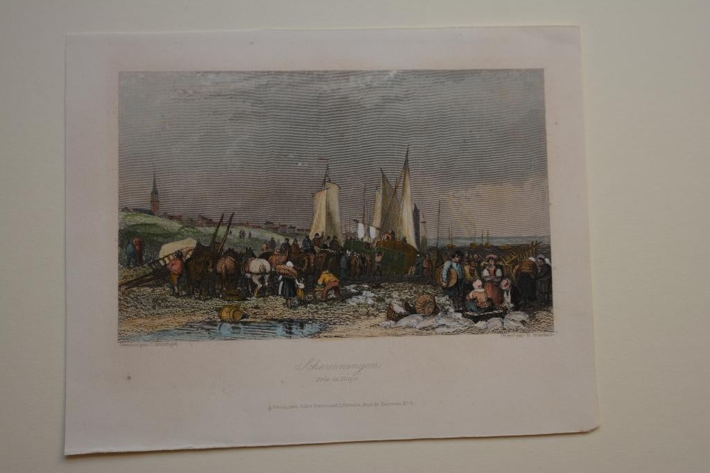SCHEVENINGEN DEN HAAG handgekleurde staalgravure ca.1860 E95, Antiek en Kunst, Kunst | Etsen en Gravures, 1800 - 1899, Verzenden