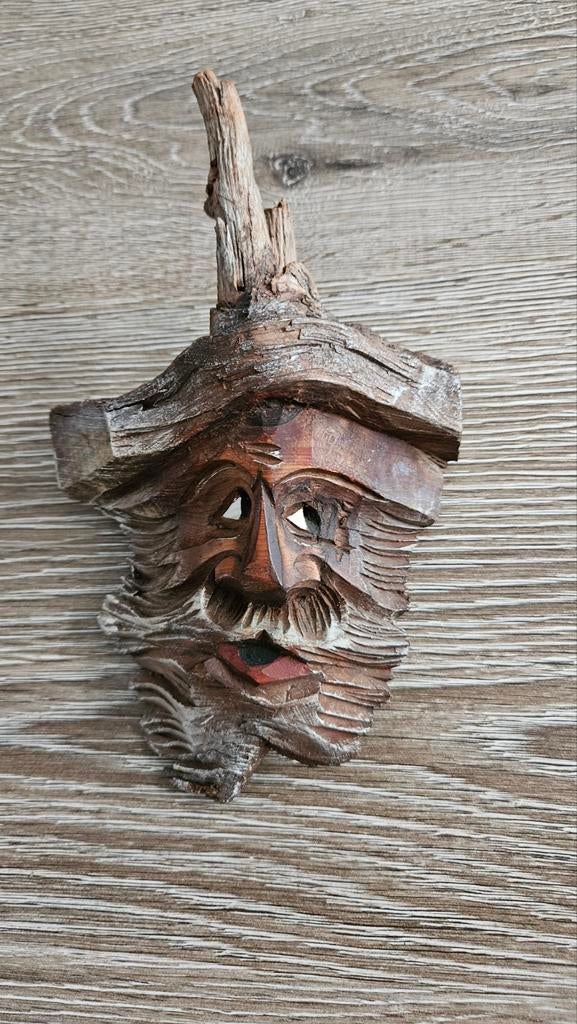 Houtsnijwerk boosgast 20cm / 13cm, Antiek en Kunst, Kunst | Beelden en Houtsnijwerken, Ophalen of Verzenden