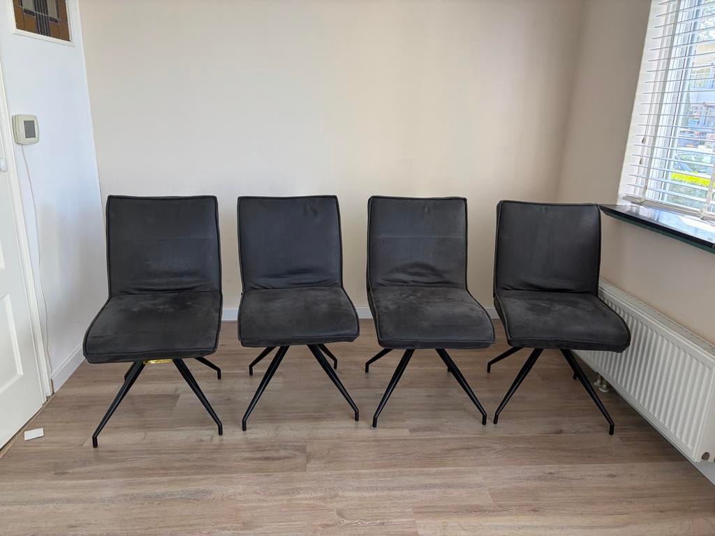 4 grijze eetkamerstoelen, Huis en Inrichting, Stoelen, Ophalen, Gebruikt, Vier, Stof