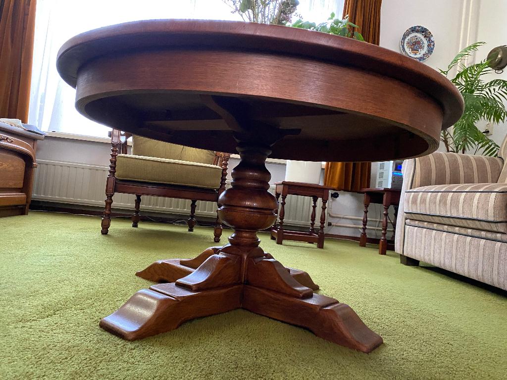 Salontafel rond eiken, Ophalen, 50 tot 100 cm, 50 tot 75 cm, Klassiek