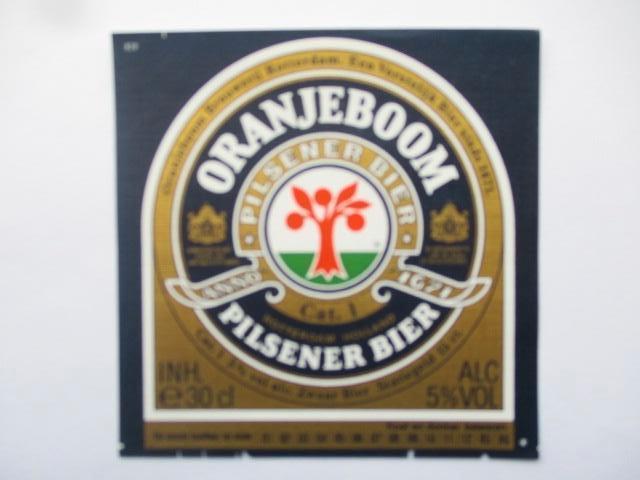 bieretiket Nederland 16-4 (F5) oranjeboom, Verzamelen, Biermerken, Ophalen of Verzenden, Nieuw, Overige typen, Oranjeboom