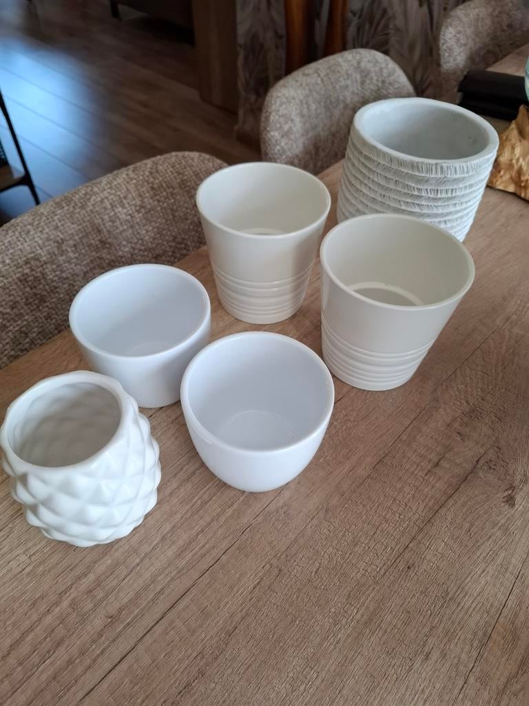 Set van 6 witte bloempotten, Tuin en Terras, Bloempotten, Rond, Ophalen of Verzenden, Aardewerk, Minder dan 40 cm