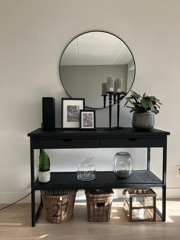 Shelter Island side table (zwart) Rivièra Maison, Gebruikt, 100 tot 150 cm, Ophalen of Verzenden, Met lade(s)