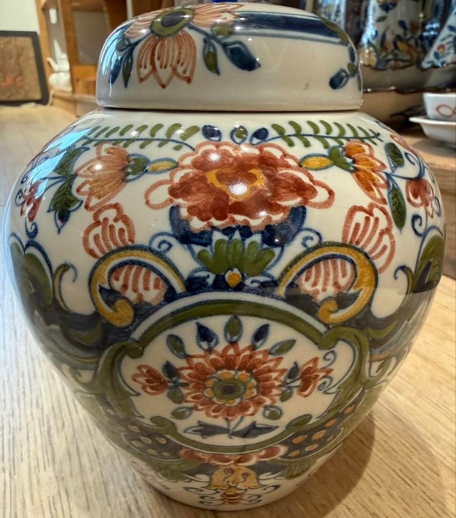 Prachtige Makkum dekselpot met bloemmotief, Ophalen of Verzenden