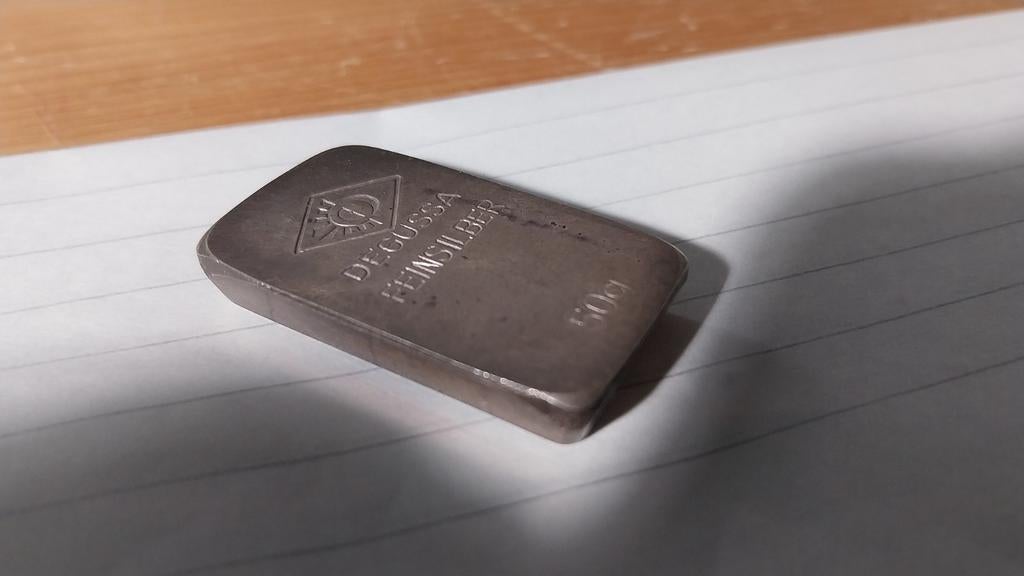 Mooi oud zilver baartje van degussa, Postzegels en Munten, Edelmetalen en Baren, Ophalen of Verzenden, Zilver