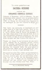 Afferden 1875 - Venray 1951 Jacoba Robins, Ophalen of Verzenden, Bidprentje