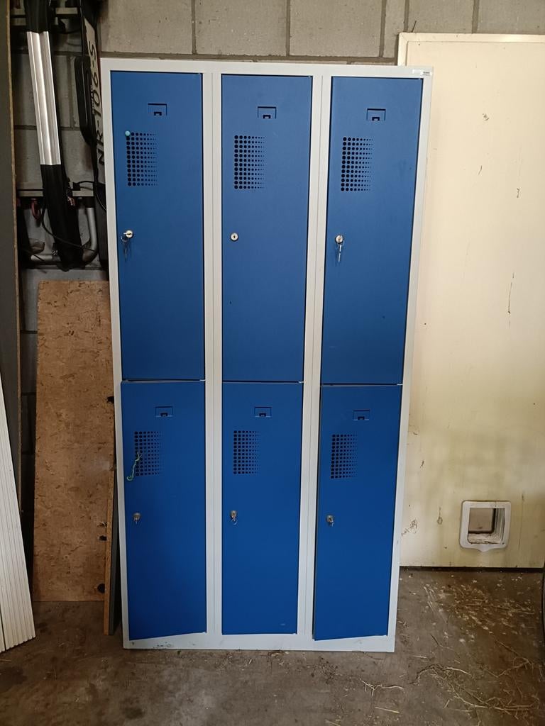 Locker kast met 6 kluisjes - Blauw/Grijs, Huis en Inrichting, Kasten | Lockerkasten, Ophalen, Gebruikt, Industrieel