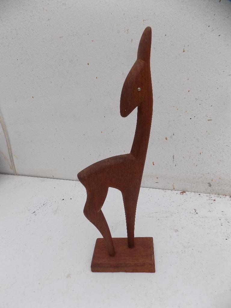 Teak houten wanddecoratie gestileerd hert 1970, Ophalen of Verzenden, Gebruikt