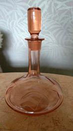 Art Deco stijl handgegraveerde roze glazen karaf, Ophalen of Verzenden