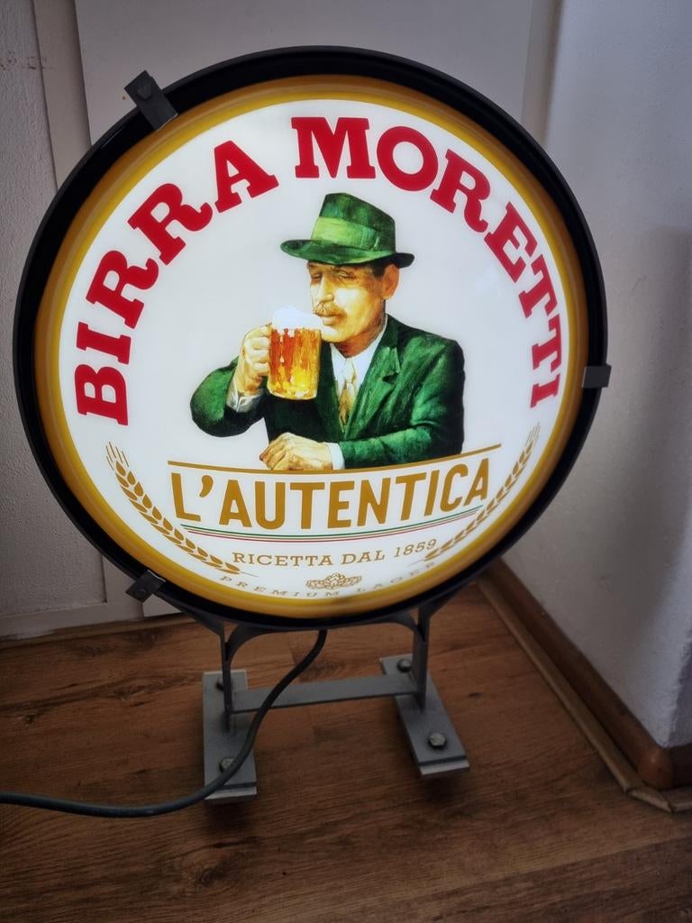 Birra moretti lichtbak licht gevel lamp bord bier, Ophalen of Verzenden, Reclamebord, Plaat of Schild, Overige merken