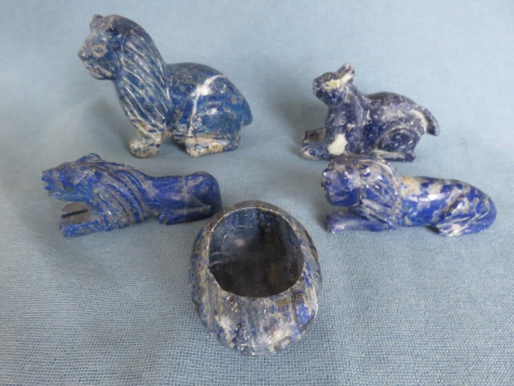 Collectie beestjes in lapis lazuli steen - 20e eeuw, Antiek en Kunst, Ophalen of Verzenden