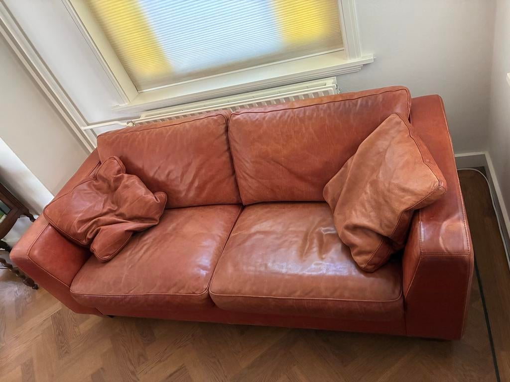 Machalke Leren Bank - 2,5 zits - Roestkleurig, 190 cm breed, Ophalen, Gebruikt, 150 tot 200 cm, Driepersoons