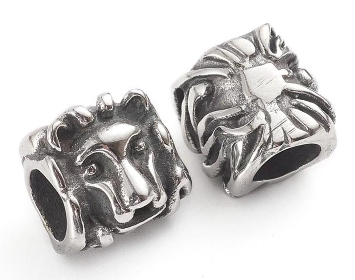 RVS groot-gat bedel Leeuw, Sieraden, Tassen en Uiterlijk, Bedels, Nieuw, Overige merken, Overige materialen, 4 bedels of meer