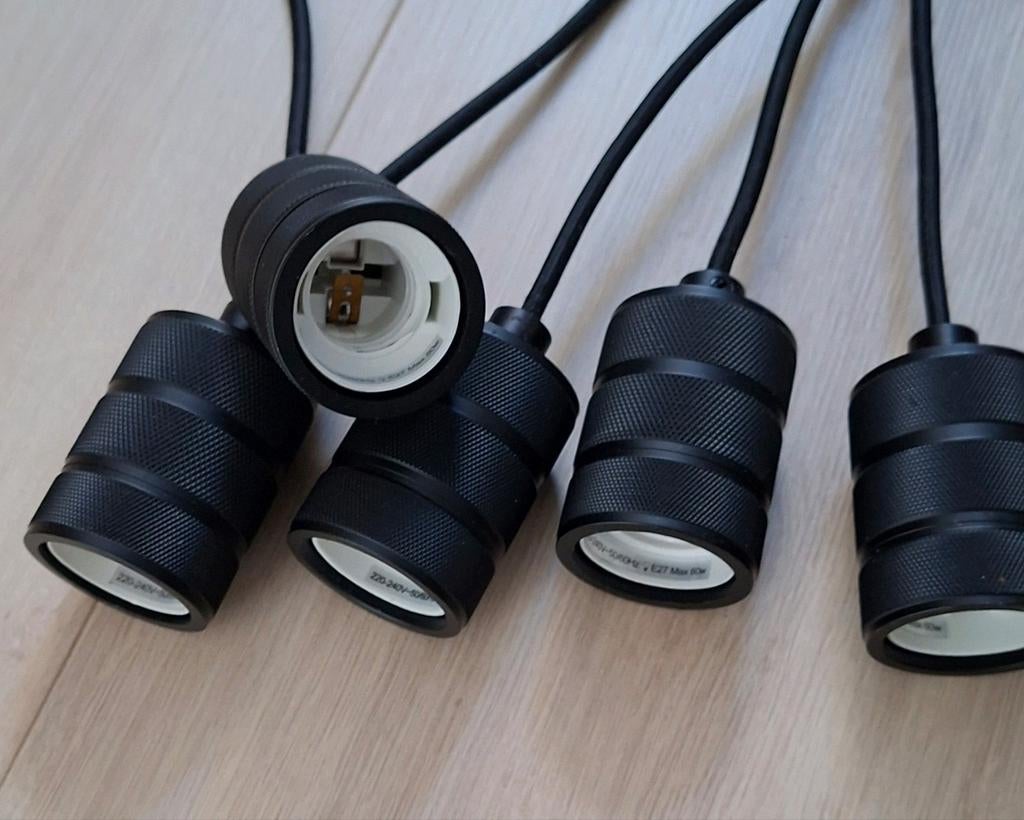 Set van 5 stoere zwarte pendels met snoer, Ophalen, Gebruikt, Industrieel, Modern