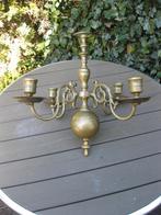 Antieke Kroonluchter met 4 armen voor kaarsen., Verzenden, Koper of Brons