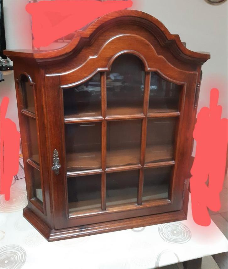 Antiek eiken vitrine hangkastje - 60+ jaar oud, Antiek en Kunst, Antiek | Meubels | Kasten, Ophalen