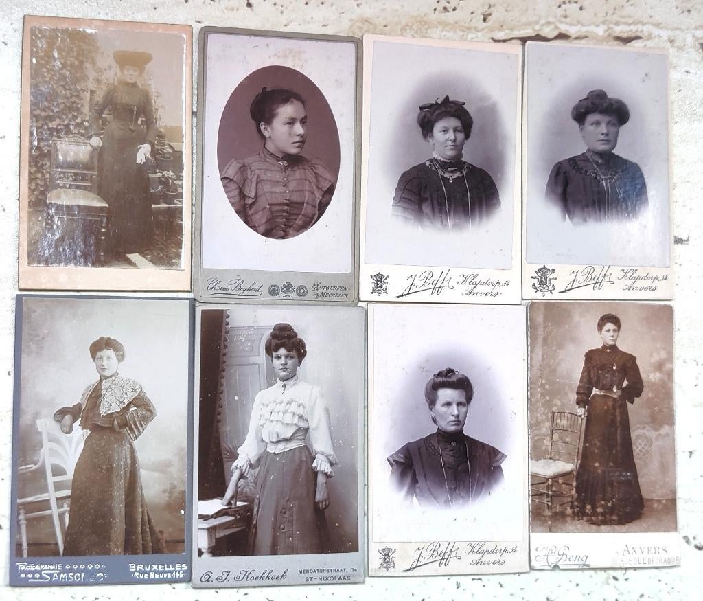 8 CDV Carte de Visite met dames diverse fotografen  1900, Verzamelen, Foto's en Prenten, Foto, Ophalen of Verzenden, Zo goed als nieuw