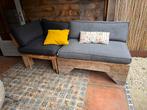 Stijlvolle loungebank van pallets met kussens, Ophalen, Gebruikt, Hout