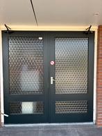 Dubbele houten deur met figuurglas, Ophalen, Gebruikt, 120 cm of meer, Buitendeur