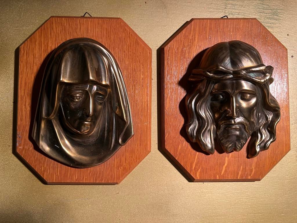 Vintage Jezus en Maria wanddecoratie - Bronzen look, Ophalen