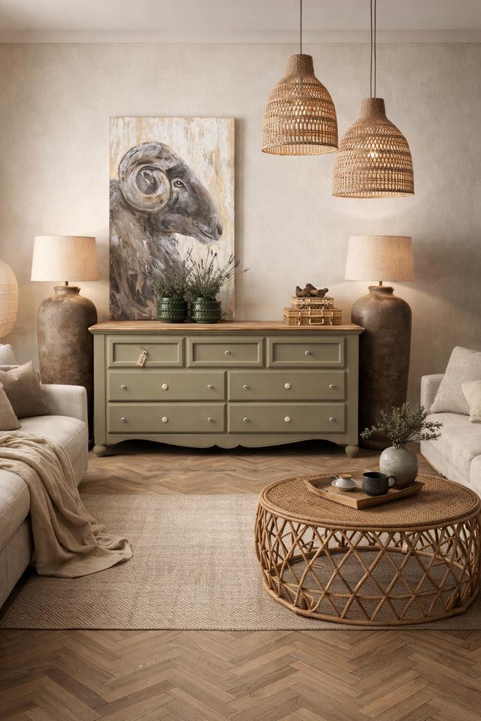 Dressoir commode ladekast linnenkast meidenkast taupe, Ophalen, 50 tot 70 cm, 105 cm of meer, Nvt