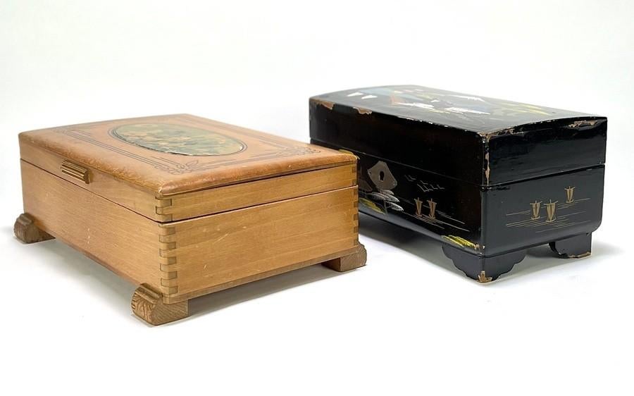 1318. Houten muziekdoos en juwelenkistje, 20e eeuw, Ophalen of Verzenden