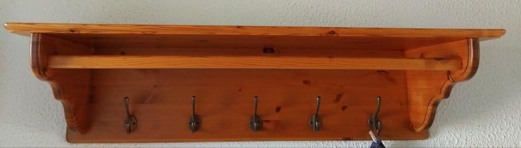 Houten wandkapstok met plank en 5 haken, Gebruikt, Minder dan 100 cm, Hout, Ophalen