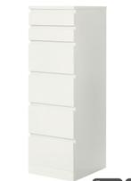 MALM Ladekast 6 lades, wit/spiegelglas, 40x123 cm, Ophalen, 50 tot 100 cm, Zo goed als nieuw, 3 of 4 laden