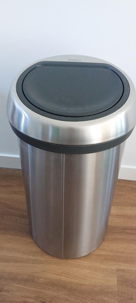 Brabantia prullenbak 50-60L RVS met touch deksel, Ophalen, Gebruikt, 50 tot 75 cm, 40 liter of meer