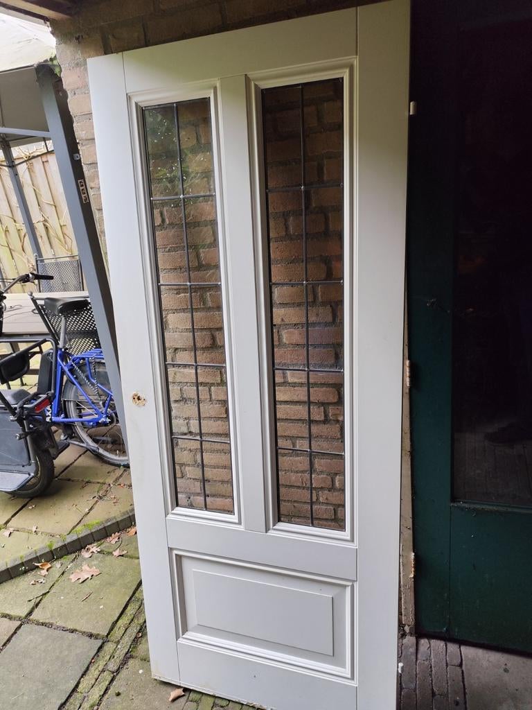 Opdek binnendeur met glas in lood, Doe-het-zelf en Verbouw, Deuren en Horren, Ophalen, Gebruikt, 80 tot 100 cm, Binnendeur
