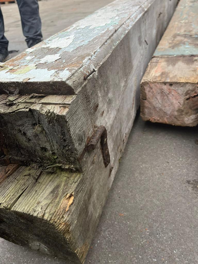 Oude gebinten 80m1 mooie balken, harde kwaliteit authentiek!, Tuin en Terras, Ophalen of Verzenden, Gebruikt, 250 cm of meer, Balken